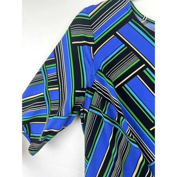 London Times Womens Dress 10 Blue Mosaic Colorful Midi Twist V Neck Short Sleeve - Picture 4 of 7